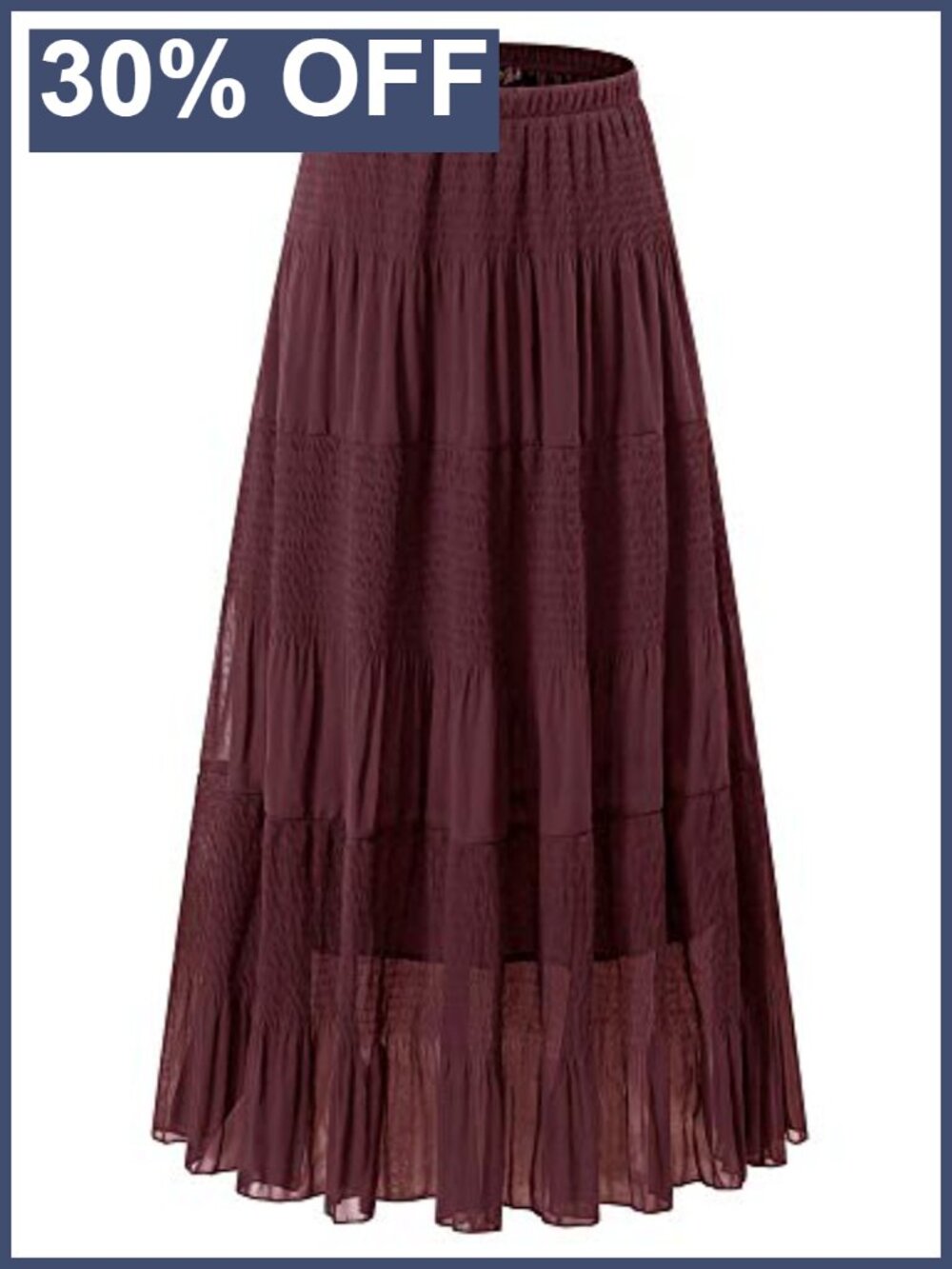 Women's Chiffon High Waist Pleated A-Line Maxi Skirt Elastic Waist Double Layer